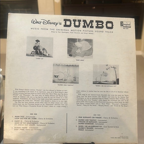 Walt Disney’s Dumbo – Original Motion Picture Soundtrack LP (1959) - Picture 6 of 13
